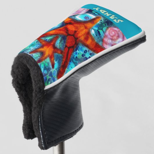 Whimsical Starfish Seashells Beach gepersonaliseer Golfheadcover (3/4 voorkant)