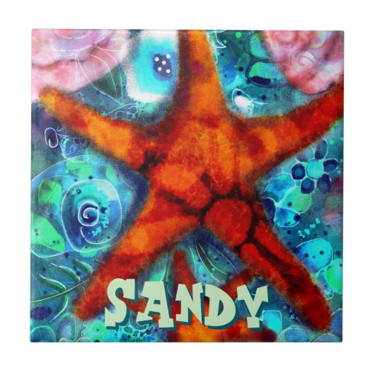 Whimsical Starfish Seashells Beach gepersonaliseer Tegeltje (Voorkant)