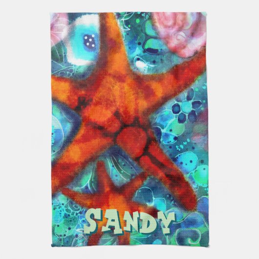 Whimsical Starfish Seashells Beach gepersonaliseer Theedoek (Verticaal)