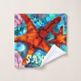 Whimsical Starfish Seashells Beach gepersonaliseer Washandje