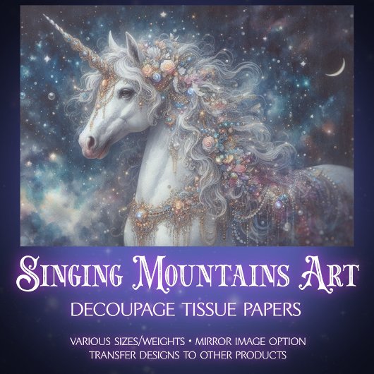 Whimsical Starlight Unicorn Decoupage  Tissuepapier