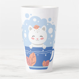 Whimsical Starry Kitten Blue Teacup Latte Mug Mok
