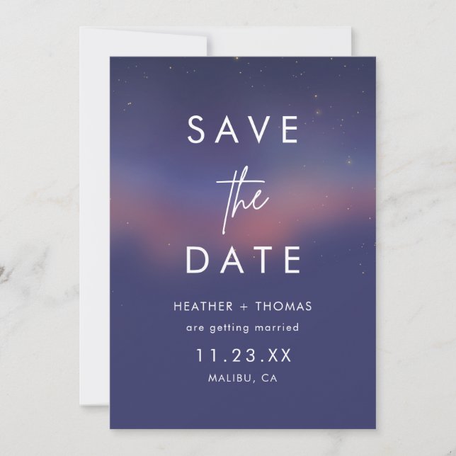 Whimsical Starry Night Script Modern Save the Date (Voorkant)