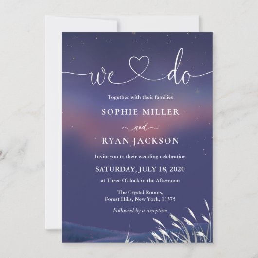 Whimsical Starry Night Script Modern Wedding Kaart (Voorkant)