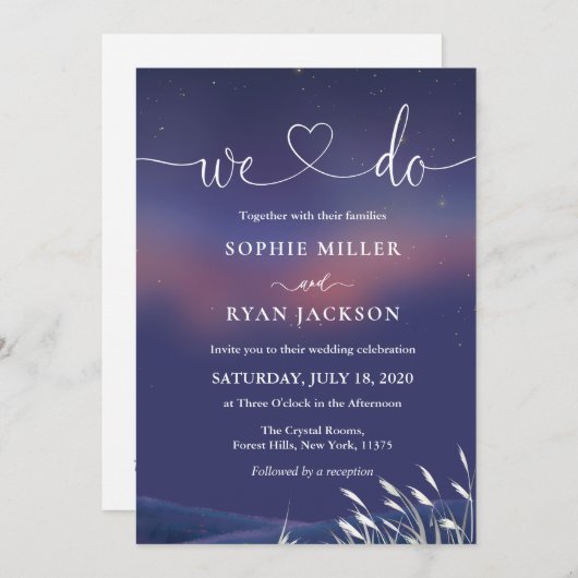 Whimsical Starry Night Script Modern Wedding  Kaart (Voorkant / Achterkant)