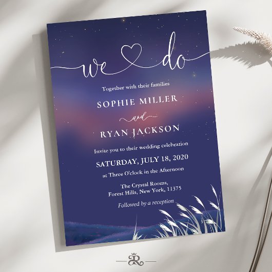 Whimsical Starry Night Script Modern Wedding  Kaart
