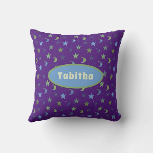 Whimsical Stars and Moons on Paars Personalized Kussen (Achterkant)