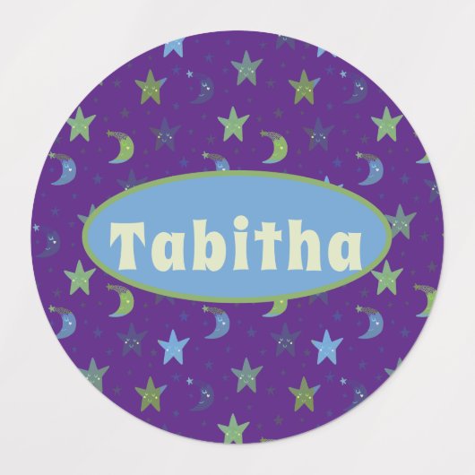 Whimsical Stars and Moons on Paars Personalized Labels (Design 1)