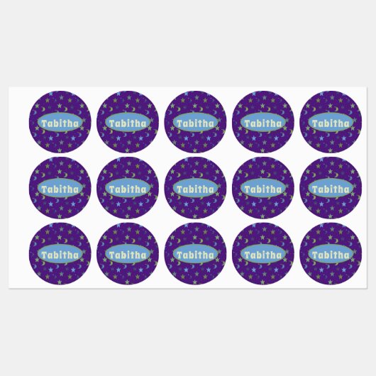 Whimsical Stars and Moons on Paars Personalized Labels (Vel)