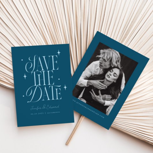 Whimsical Stars Blauwgroen Blauw Sla de datum op Save The Date