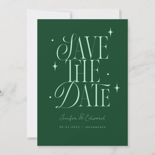 Whimsical Stars Emerald Green Save the Date (Voorkant)