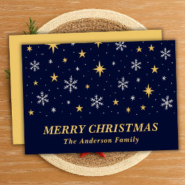 Whimsical Stars en Snowflakes Night Sky Feestdagenkaart