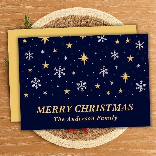Whimsical Stars en Snowflakes Night Sky Feestdagenkaart