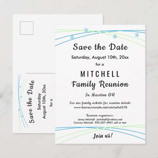 Whimsical Stars Family Reunion Save the Date Aankondigingskaart (Voorkant / Achterkant)