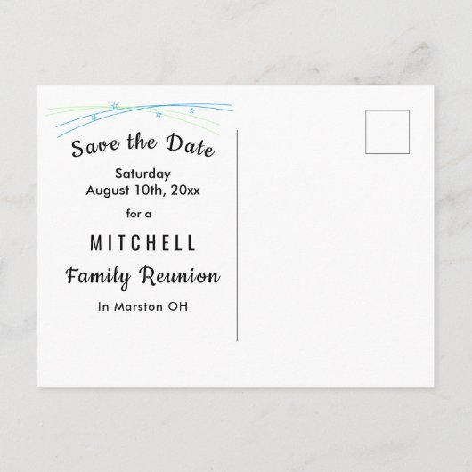 Whimsical Stars Family Reunion Save the Date Aankondigingskaart (Achterkant)