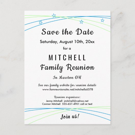 Whimsical Stars Family Reunion Save the Date Aankondigingskaart (Voorkant)