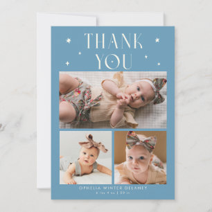Whimsical Stars Foto Raster Denim Blauwe Geboorte Aankondiging