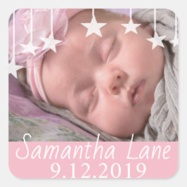 Whimsical Stars Nieuwe Baby Naam en Datum Vierkante Sticker
