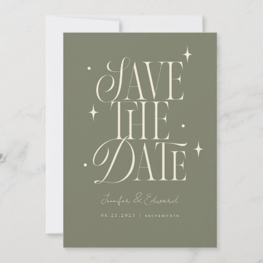 Whimsical Stars Sage Groen Sla de datum op Save The Date (Voorkant)
