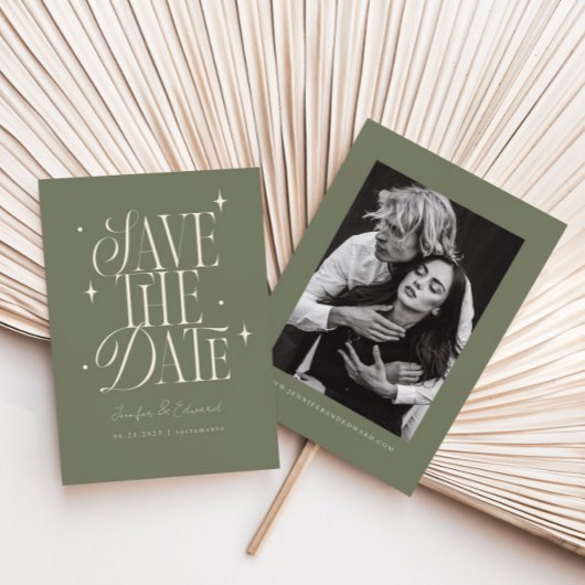 Whimsical Stars Sage Groen Sla de datum op Save The Date