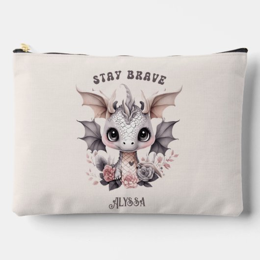 Whimsical "Stay Brave" Kleine Draak met Bloemen Etui (Voorkant)