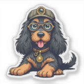 Whimsical Steampunk Cocker Spaniel, detective Pup, Sticker (Voorkant)