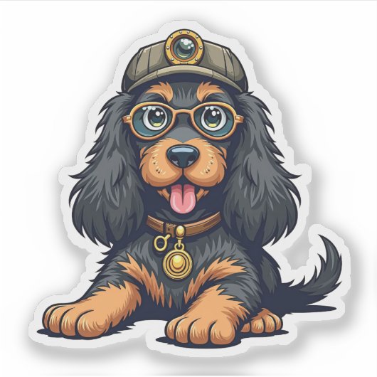 Whimsical Steampunk Cocker Spaniel, detective Pup, Sticker (Voorkant)