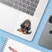 Whimsical Steampunk Cocker Spaniel, detective Pup, Sticker (Laptop met iPhone)