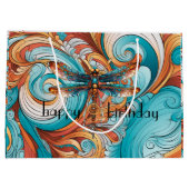 Whimsical Steampunk Dragonfly in Blauw en Sinaasap Groot Cadeauzakje (Achterkant)