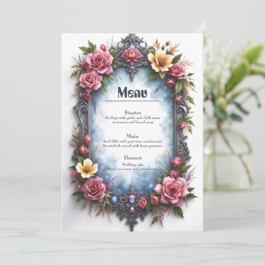 Whimsical Steampunk Elf Bruiloft Menu (Staand voorkant)