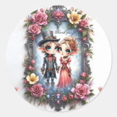 Whimsical Steampunk Elf Bruiloft Ronde Sticker (Voorkant)