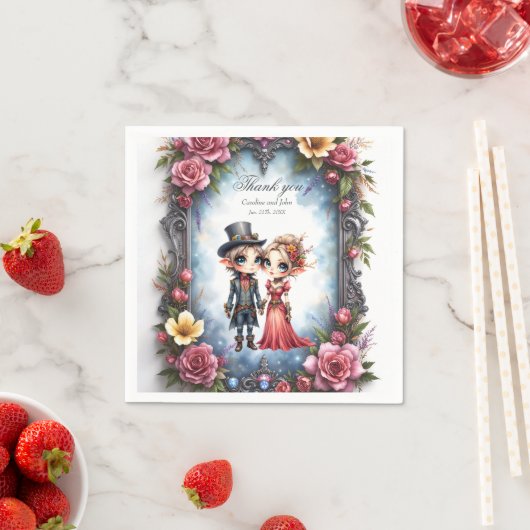 Whimsical Steampunk Elf Bruiloft Servet (Insitu)