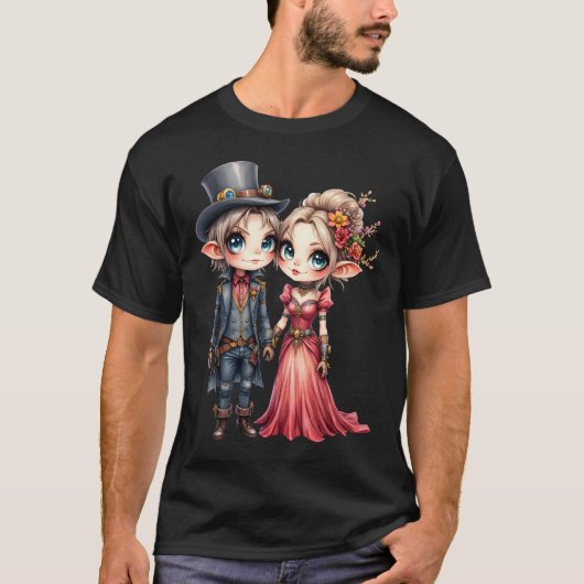 Whimsical Steampunk Elf Bruiloft T-shirt (Voorkant)