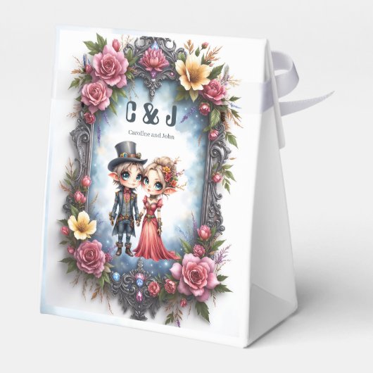Whimsical Steampunk Elfen Huwelijk Bedankdoosjes (Achterkant)