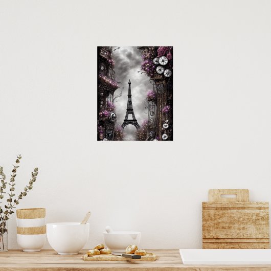 Whimsical Steampunk Fantasy Eiffeltoren Parijs Poster (Keuken)