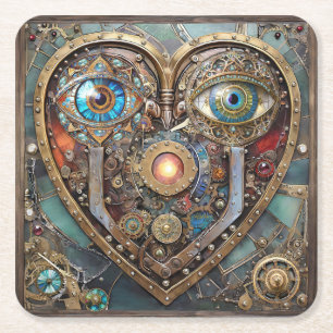 Whimsical Steampunk Hart Ik Zie Je Ik Hou Van Jou Kartonnen Onderzetters