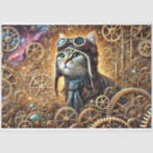 Whimsical Steampunk Kat Kosmische Reis Decoupage Tissuepapier (Voorkant)