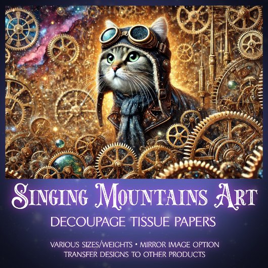 Whimsical Steampunk Kat Kosmische Reis Decoupage Tissuepapier