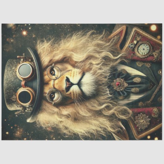 Whimsical  Steampunk Lion Decoupage Tissuepapier (Voorkant)
