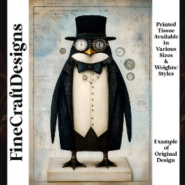 Whimsical Steampunk Penguin Dressed L5 Decoupage Tissuepapier