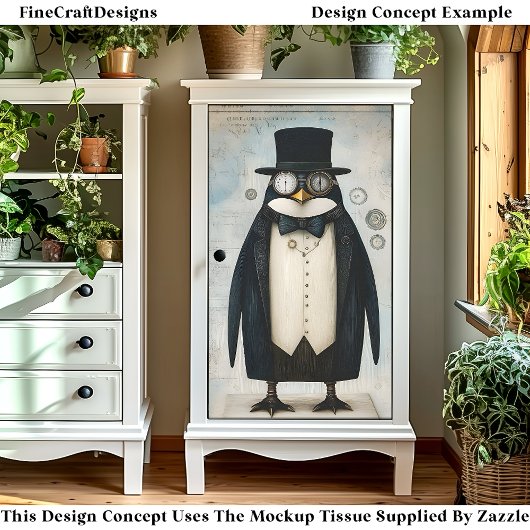 Whimsical Steampunk Penguin Dressed L5 Decoupage Tissuepapier