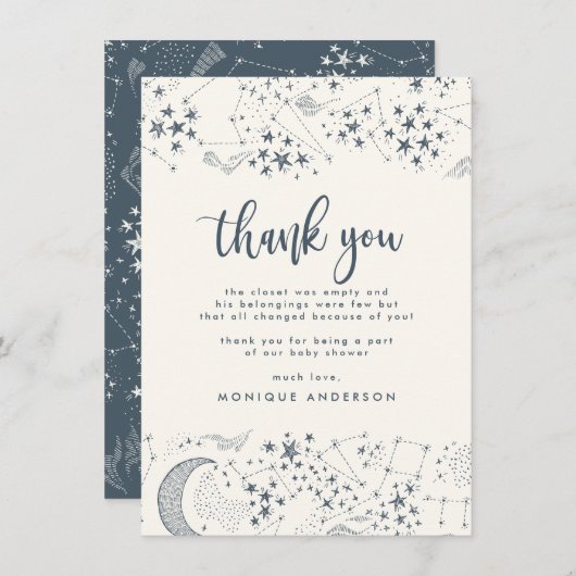 Whimsical Sterrennacht Blue & Cream Hartelijk dank Bedankkaart (Voorkant / Achterkant)