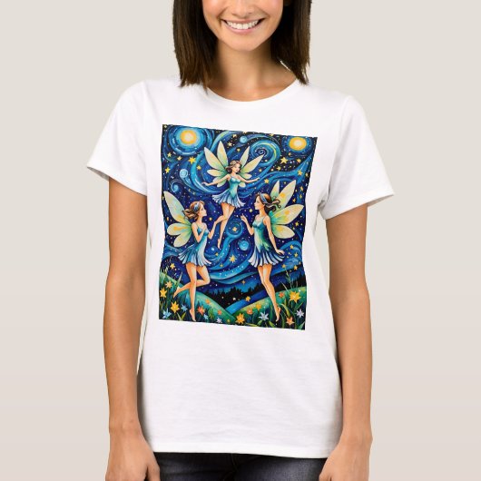 Whimsical Sterrennacht Fairy Art T-shirt Fantasy (Voorkant)