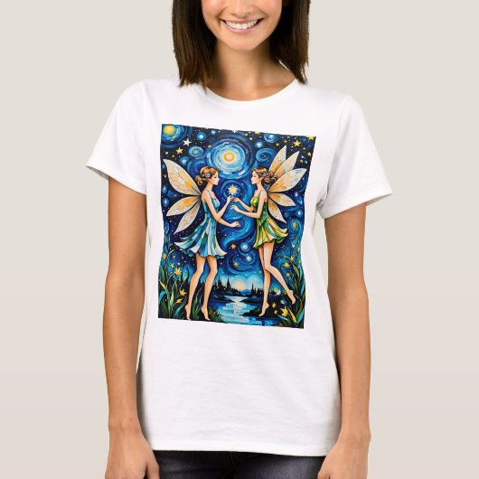 Whimsical Sterrennacht Fairy Art T-shirt Fantasy (Voorkant)