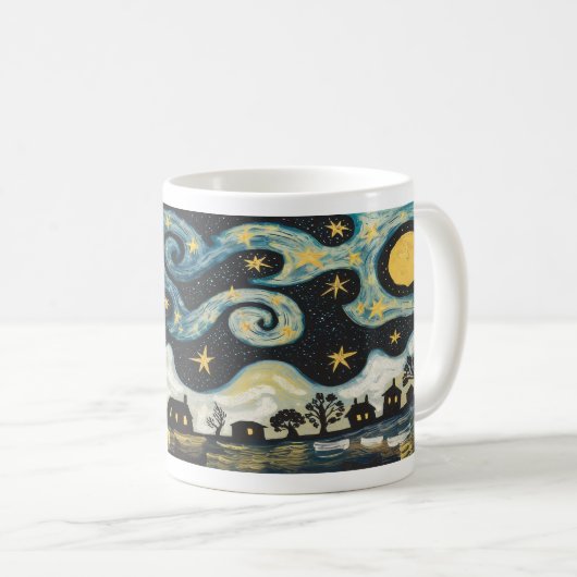 Whimsical Sterrennacht Village Coffee Mok (Voorkant rechts)