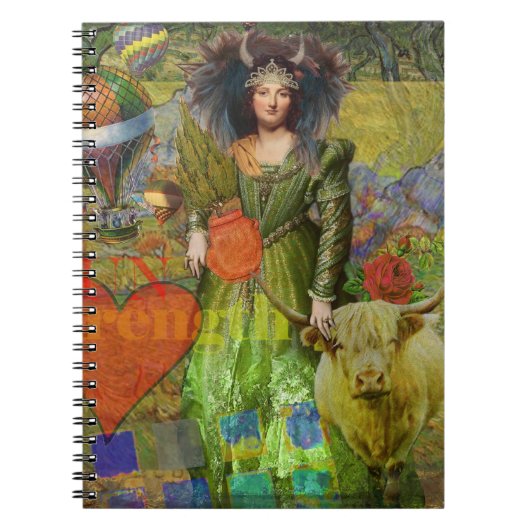 Whimsical Stier Vrouw Celestiale Collage Fantasie Notitieboek (Voorkant)