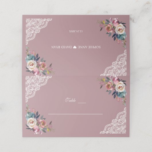 Whimsical Stof Blauw Stof Roze Bloemen Plaatskaart Plaatskaartje (Buitenkant ongevouwen)