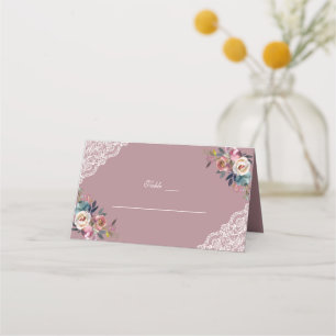Whimsical Stof Blauw Stof Roze Bloemen Plaatskaart Plaatskaartje