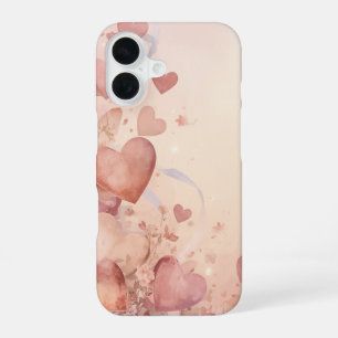 Whimsical Stof Roze Hart Cascade Abstract iPhone 16 Hoesje