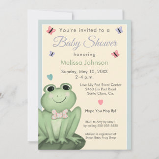 Whimsical Stofblauwe Crème Kikker Baby Shower Kaart